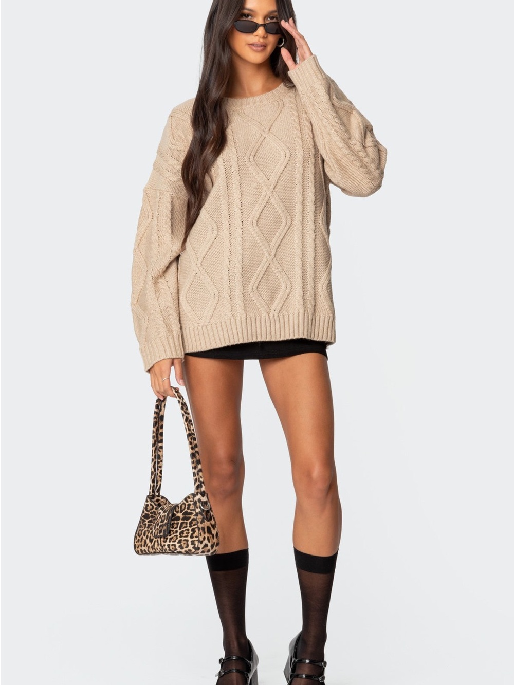 Edikted Kennedy Oversized Cable Knit Sweater Beige XS/S